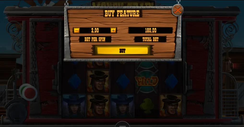 Money Train in-game Buy Feature menu showing a price of 160.00 at a 2.00 bet